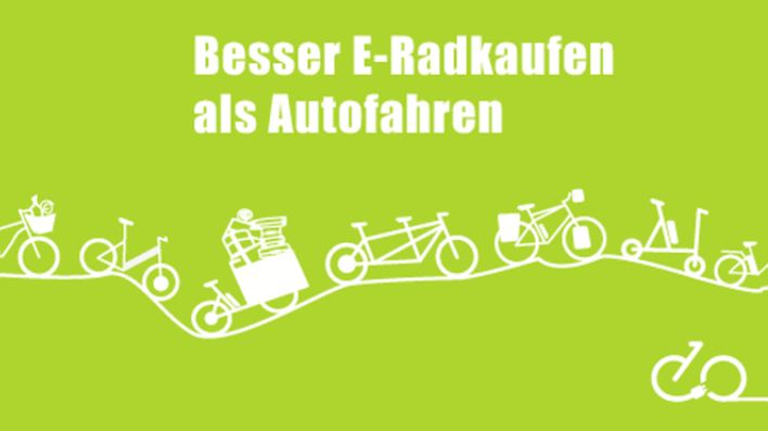 Zeichnung von verschiedenen E-Rädern und Schriftzug: Besser E-Radkaufen als Autofahren
